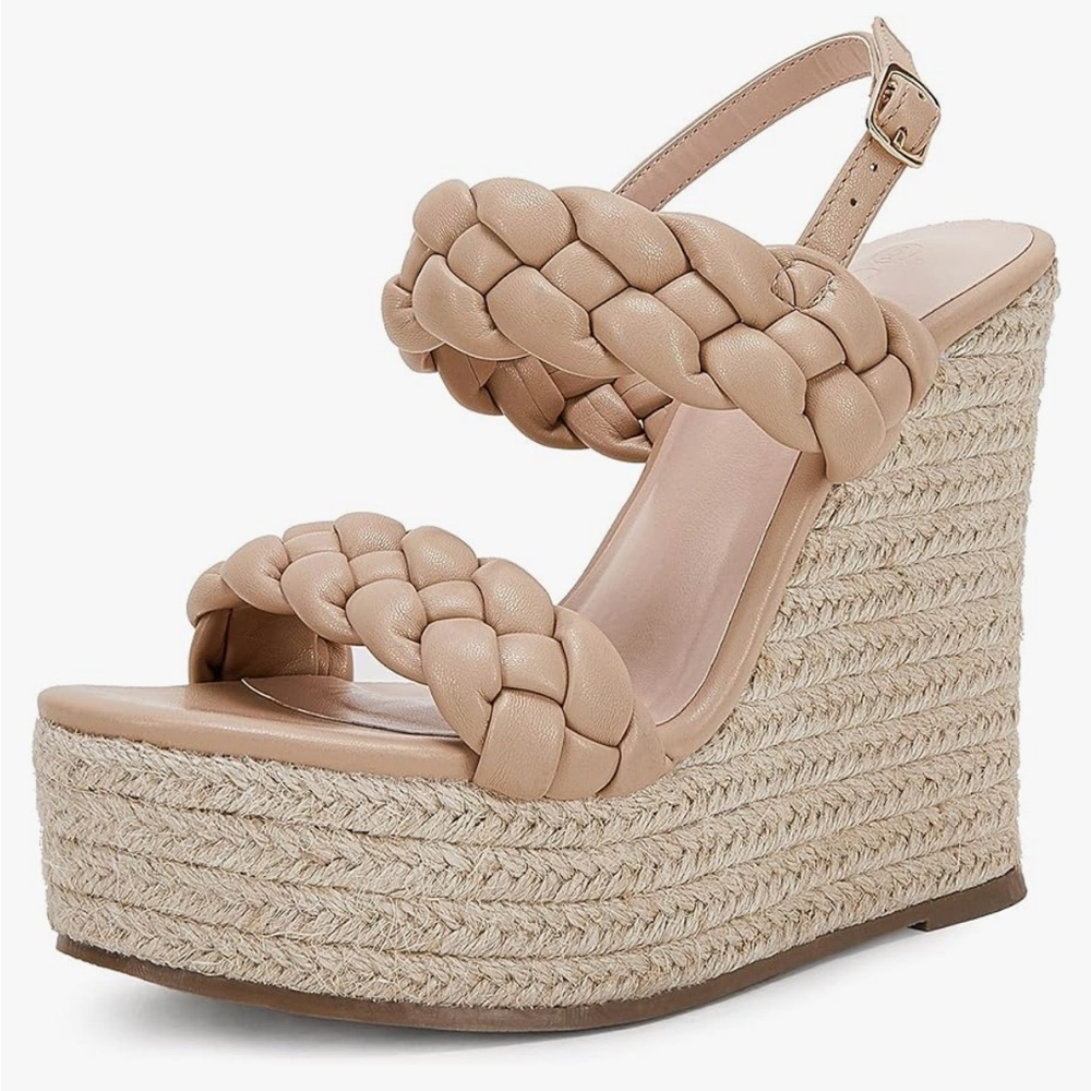Never Worn - Coutgo Women's Braided Espadrille Platform Wedge s8